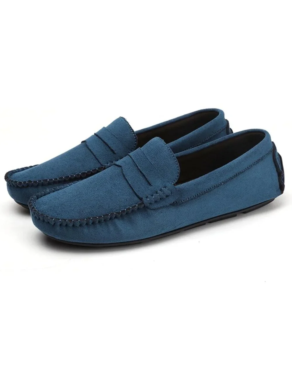 Men's Blue Suede Penny Loafers Slip-On Driving Moccasins Casual Flat Shoes